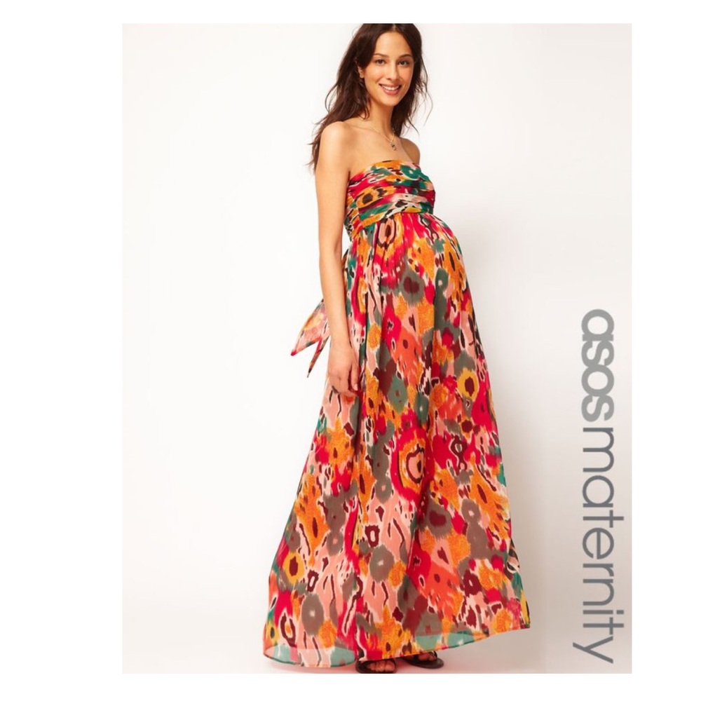 ASOS Maternity Strapless Maxi Dress in Multicolor Ikat Print